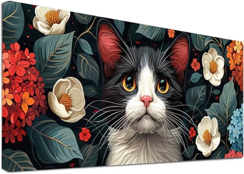 Diamond Painting Groß Katze, 5D Diamond Painting Erwachsene Blume, DIY Basteln Erwachsene, Diamant Malerei Kunst Stickerei Kreuzstich Set, Deko Wohnzimmer und Zimmer Deko Geschenke 45x90cm 5-9626 von KUEAJIOU