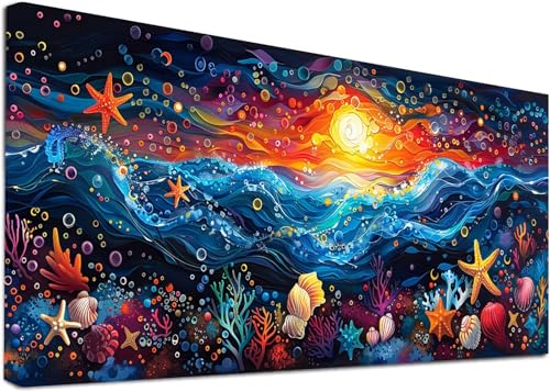 Diamond Painting Groß Meeresbodenlebewesen, 5D Diamond Painting Erwachsene Sonnenuntergang, DIY Basteln Erwachsene, Diamant Malerei Kunst Stickerei Kreuzstich Set, Deko Wohnzimmer 60x120cm O-2615 von KUEAJIOU