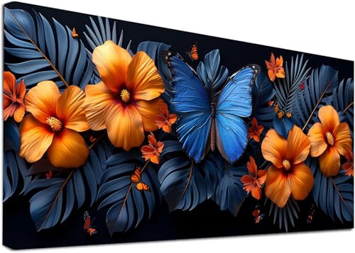 Diamond Painting Groß Schmetterling, 5D Diamond Painting Erwachsene Pflanzen, DIY Basteln Erwachsene, Diamant Malerei Kunst Stickerei Kreuzstich Set, Deko Wohnzimmer und Zimmer Deko 70x140cm T-7447 von KUEAJIOU