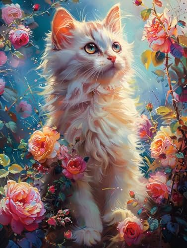 Diamond Painting Katze, 5D Diamond Painting Erwachsene Blume, DIY Vollbohrer Diamanten Malerei Stickerei Kreuzstich, DIY Bastelset Erwachsene, Deko Wohnzimmer, Geschenke für Frauen 30x40cm 8-8704 Diamond Painting Katze, 5D Diamond Painting Erwachsene Blume, DIY Vollbohrer Diamanten Malerei Stickerei Kreuzstich, DIY Bastelset Erwachsene, Deko Wohnzimmer, Geschenke für Frauen 30x40cm 8-8704 von KUEAJIOU