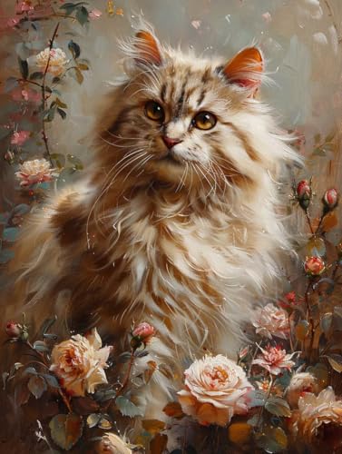 Diamond Painting Katze, 5D Diamond Painting Erwachsene Blume, DIY Vollbohrer Diamanten Malerei Stickerei Kreuzstich, DIY Bastelset Erwachsene, Deko Wohnzimmer, Geschenke für Frauen 90x120cm R-1758 von KUEAJIOU