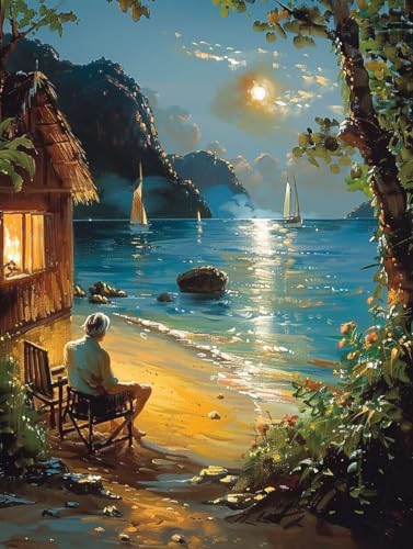 Diamond Painting Strand, 5D Diamond Painting Erwachsene Landschaft, DIY Vollbohrer Diamanten Malerei Stickerei Kreuzstich, DIY Bastelset Erwachsene, Deko Wohnzimmer Wanddeko Geschenke 80X110cm A-3647 von KUEAJIOU