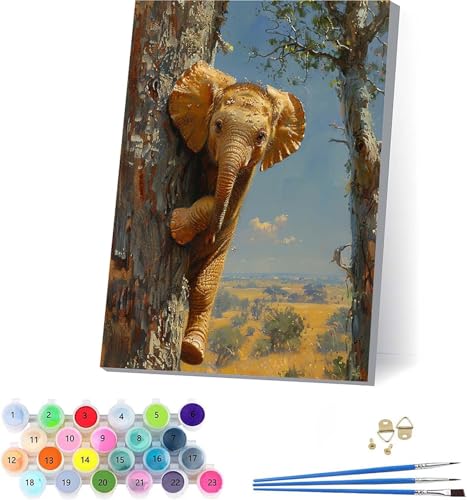 Elefant Malen Nach Zahlen Erwachsene Mit Rahmen, Malen Nach Zahlen Baum, DIY Set Erwachsene Mit 3 Pinseln und Acrylfarbe Knitterfreie Leinwand, Paint by Numbers für Deko Wohnzimmer 70x95cm C-9721 Elefant Malen Nach Zahlen Erwachsene Mit Rahmen, Malen Nach Zahlen Baum, DIY Set Erwachsene Mit 3 Pinseln und Acrylfarbe Knitterfreie Leinwand, Paint by Numbers für Deko Wohnzimmer 70x95cm C-9721 von KUEAJIOU