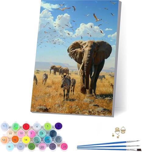 Elefant Malen Nach Zahlen Erwachsene Mit Rahmen, Malen Nach Zahlen Vogel, DIY Set Erwachsene Mit 3 Pinseln und Acrylfarbe, Paint by Numbers für Deko Wohnzimmer, Geschenke für Frauen 100x130cm 5-8283 von KUEAJIOU