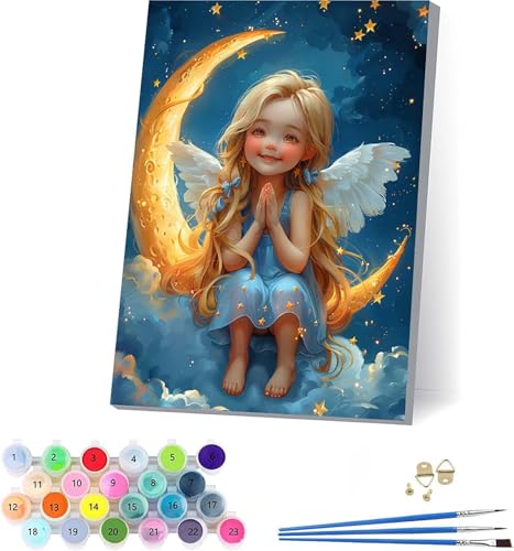 Engel Malen Nach Zahlen Erwachsene Mit Rahmen, Malen Nach Zahlen FlüGel, DIY Set Erwachsene Mit 3 Pinseln und Acrylfarbe Knitterfreie Leinwand, Paint by Numbers für Deko Wohnzimmer 70x95cm 2-9443 von KUEAJIOU