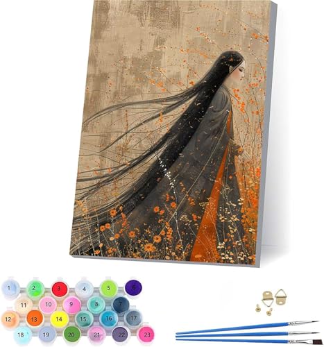 Frau Malen Nach Zahlen Erwachsene Mit Rahmen, Malen Nach Zahlen Abstrakt, DIY Set Erwachsene Mit 3 Pinseln und Acrylfarbe, Paint by Numbers für Deko Wohnzimmer, Geschenke für Frauen 30x40cm D-9716 von KUEAJIOU