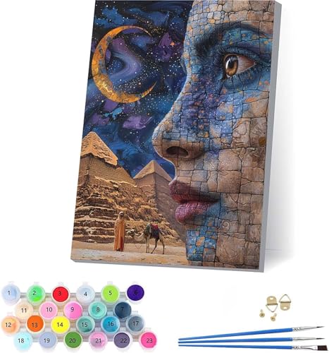 Frau Malen Nach Zahlen Erwachsene Mit Rahmen, Malen Nach Zahlen Abstrakt, DIY Set Erwachsene Mit 3 Pinseln und Acrylfarbe Knitterfreie Leinwand, Paint by Numbers für Deko Wohnzimmer 70x95cm 4-2349 von KUEAJIOU