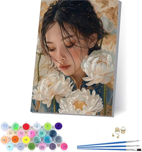 Frau Malen Nach Zahlen Erwachsene Mit Rahmen, Malen Nach Zahlen Blume, DIY Set Erwachsene Mit 3 Pinseln und Acrylfarbe, Paint by Numbers für Deko Wohnzimmer, Geschenke für Frauen 100x130cm L-8466 von KUEAJIOU