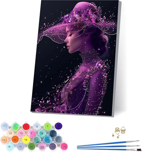 Frau Malen Nach Zahlen Erwachsene Mit Rahmen, Malen Nach Zahlen Blume, DIY Set Erwachsene Mit 3 Pinseln und Acrylfarbe Knitterfreie Leinwand, Paint by Numbers für Deko Wohnzimmer 70x95cm L-9613 von KUEAJIOU