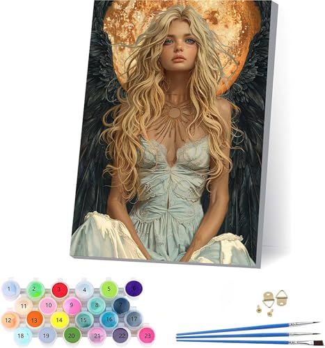 Frau Malen Nach Zahlen Erwachsene Mit Rahmen, Malen Nach Zahlen FlüGel, DIY Set Erwachsene Mit 3 Pinseln und Acrylfarbe, Paint by Numbers für Deko Wohnzimmer, Geschenke für Frauen 70x95cm 7-1805 von KUEAJIOU