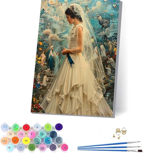 Frau Malen Nach Zahlen Erwachsene Mit Rahmen, Malen Nach Zahlen Hochzeitskleid, DIY Set Erwachsene Mit 3 Pinseln und Acrylfarbe Knitterfreie Leinwand, Deko Wohnzimmer und Wanddeko 70x95cm 6-4750 von KUEAJIOU