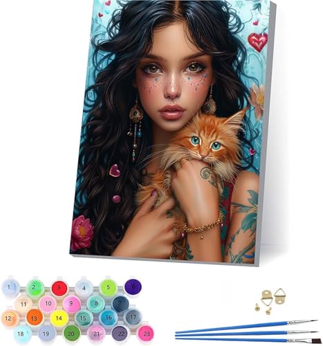 Frau Malen Nach Zahlen Erwachsene Mit Rahmen, Malen Nach Zahlen Katze, DIY Set Erwachsene Mit 3 Pinseln und Acrylfarbe, Paint by Numbers für Deko Wohnzimmer, Geschenke für Frauen 70x95cm C-4062 Frau Malen Nach Zahlen Erwachsene Mit Rahmen, Malen Nach Zahlen Katze, DIY Set Erwachsene Mit 3 Pinseln und Acrylfarbe, Paint by Numbers für Deko Wohnzimmer, Geschenke für Frauen 70x95cm C-4062 von KUEAJIOU
