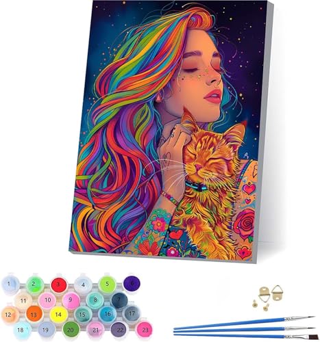 Frau Malen Nach Zahlen Erwachsene Mit Rahmen, Malen Nach Zahlen Katze, DIY Set Erwachsene Mit 3 Pinseln und Acrylfarbe Knitterfreie Leinwand, Paint by Numbers für Deko Wohnzimmer 70x95cm K-9738 Frau Malen Nach Zahlen Erwachsene Mit Rahmen, Malen Nach Zahlen Katze, DIY Set Erwachsene Mit 3 Pinseln und Acrylfarbe Knitterfreie Leinwand, Paint by Numbers für Deko Wohnzimmer 70x95cm K-9738 von KUEAJIOU