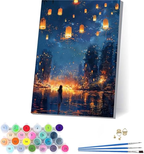 Frau Malen Nach Zahlen Erwachsene Mit Rahmen, Malen Nach Zahlen Laterne, DIY Set Erwachsene Mit 3 Pinseln und Acrylfarbe Knitterfreie Leinwand, Paint by Numbers für Deko Wohnzimmer 70x95cm A-1944 von KUEAJIOU