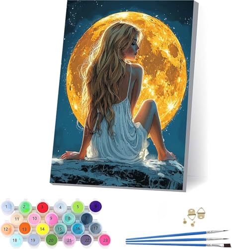 Frau Malen Nach Zahlen Erwachsene Mit Rahmen, Malen Nach Zahlen Mond, DIY Set Erwachsene Mit 3 Pinseln und Acrylfarbe Knitterfreie Leinwand, Paint by Numbers für Deko Wohnzimmer 100x130cm 7-8089 Frau Malen Nach Zahlen Erwachsene Mit Rahmen, Malen Nach Zahlen Mond, DIY Set Erwachsene Mit 3 Pinseln und Acrylfarbe Knitterfreie Leinwand, Paint by Numbers für Deko Wohnzimmer 100x130cm 7-8089 von KUEAJIOU