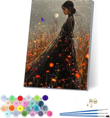 Frau Malen Nach Zahlen Erwachsene Mit Rahmen, Malen Nach Zahlen Schmetterling, DIY Set Erwachsene Mit 3 Pinseln und Acrylfarbe, Deko Wohnzimmer und Wanddeko, Geschenke für Frauen 70x95cm 0-3288 von KUEAJIOU