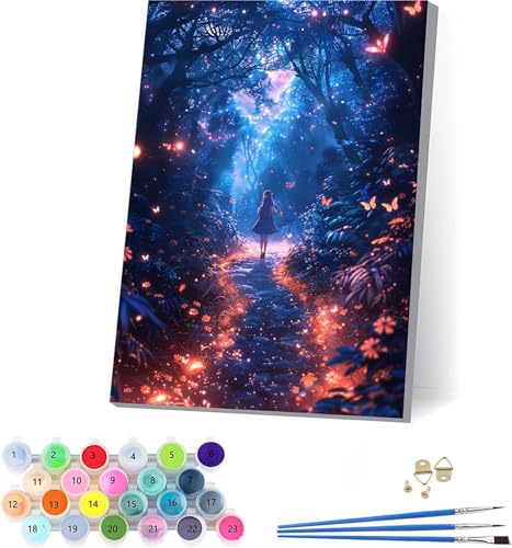 Frau Malen Nach Zahlen Erwachsene Mit Rahmen, Malen Nach Zahlen Schmetterling, DIY Set Erwachsene Mit 3 Pinseln und Acrylfarbe, Deko Wohnzimmer und Wanddeko, Geschenke für Frauen 70x95cm I-4801 von KUEAJIOU