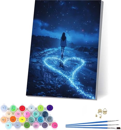 Frau Malen Nach Zahlen Erwachsene Mit Rahmen, Malen Nach Zahlen Sternenhimmel, DIY Set Erwachsene Mit 3 Pinseln und Acrylfarbe, Deko Wohnzimmer und Wanddeko, Geschenke für Frauen 70x95cm S-1320 von KUEAJIOU