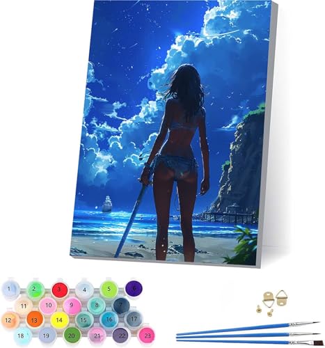 Frau Malen Nach Zahlen Erwachsene Mit Rahmen, Malen Nach Zahlen Wolke, DIY Set Erwachsene Mit 3 Pinseln und Acrylfarbe Knitterfreie Leinwand, Paint by Numbers für Deko Wohnzimmer 70x95cm 8-5803 von KUEAJIOU
