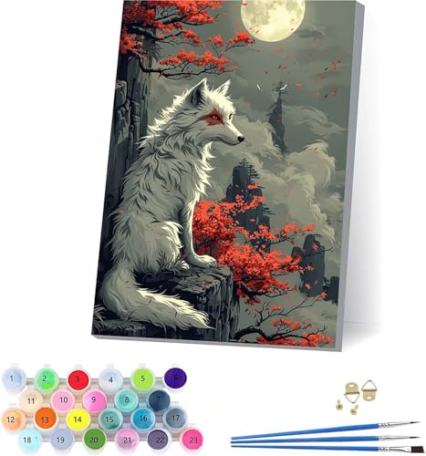 Fuchs Malen Nach Zahlen Erwachsene Mit Rahmen, Malen Nach Zahlen Tier, DIY Set Erwachsene Mit 3 Pinseln und Acrylfarbe, Paint by Numbers für Deko Wohnzimmer, Geschenke für Frauen 70x95cm 7-2594 von KUEAJIOU