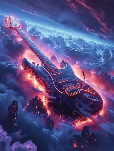 Gitarre Malen Nach Zahlen, Malen Nach Zahlen Erwachsene Wolken, Paint by Numbers Adult Kit Mit 3-Pinseln und Acrylfarbe, DIY Handgemalt Ölgemälde Basteln Erwachsene, Geschenke, 40x50 cm C-2308 von KUEAJIOU