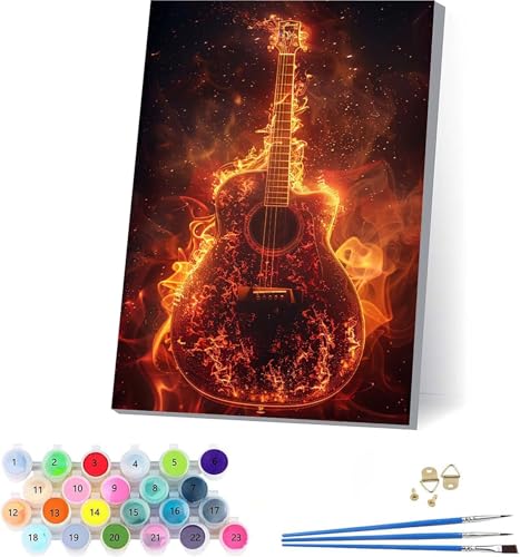 Gitarre Malen Nach Zahlen Erwachsene Mit Rahmen, Malen Nach Zahlen Flamme, DIY Set Erwachsene Mit 3 Pinseln und Acrylfarbe Knitterfreie Leinwand, Paint by Numbers für Deko Wohnzimmer 70x95cm 7-6655 Gitarre Malen Nach Zahlen Erwachsene Mit Rahmen, Malen Nach Zahlen Flamme, DIY Set Erwachsene Mit 3 Pinseln und Acrylfarbe Knitterfreie Leinwand, Paint by Numbers für Deko Wohnzimmer 70x95cm 7-6655 von KUEAJIOU