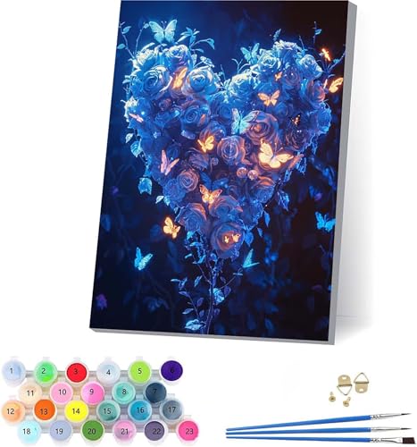 Herz Malen Nach Zahlen Erwachsene Mit Rahmen, Malen Nach Zahlen Schmetterling, DIY Set Erwachsene Mit 3 Pinseln und Acrylfarbe, Deko Wohnzimmer und Wanddeko, Geschenke für Frauen 100x135cm 8-8506 von KUEAJIOU
