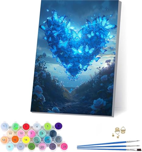 Herz Malen Nach Zahlen Erwachsene Mit Rahmen, Malen Nach Zahlen Schmetterling, DIY Set Erwachsene Mit 3 Pinseln und Acrylfarbe, Deko Wohnzimmer und Wanddeko, Geschenke für Frauen 70x95cm Q-1229 von KUEAJIOU