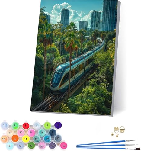Hochgeschwindigkeitszug Malen Nach Zahlen Erwachsene Mit Rahmen, Malen Nach Zahlen Stadt, DIY Set Erwachsene Mit 3 Pinseln und Acrylfarbe, Deko Wohnzimmer, Geschenke für Frauen 100x135cm 6-5961 von KUEAJIOU