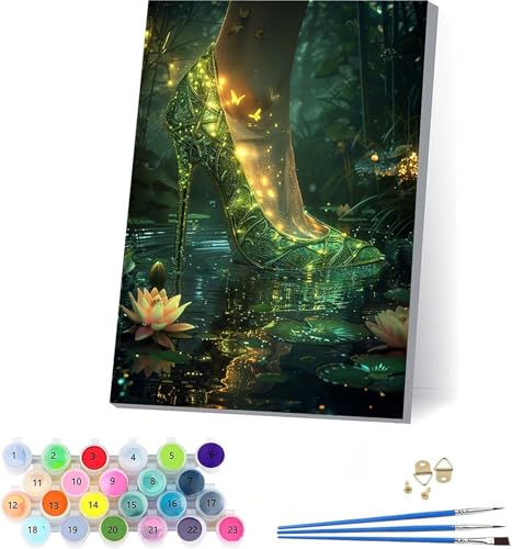 Hoher Absatz Malen Nach Zahlen Erwachsene Mit Rahmen, Malen Nach Zahlen Teich, DIY Set Erwachsene Mit 3 Pinseln und Acrylfarbe Knitterfreie Leinwand, Deko Wohnzimmer und Wanddeko 100x130cm M-1440 von KUEAJIOU