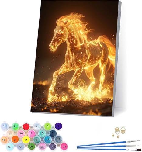 Horse Malen Nach Zahlen Erwachsene Mit Rahmen, Malen Nach Zahlen Flamme, DIY Set Erwachsene Mit 3 Pinseln und Acrylfarbe, Paint by Numbers für Deko Wohnzimmer, Geschenke für Frauen 100x130cm 1-6925 von KUEAJIOU