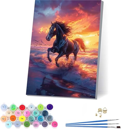 Horse Malen Nach Zahlen Erwachsene Mit Rahmen, Malen Nach Zahlen Sonnenuntergang, DIY Set Erwachsene Mit 3 Pinseln und Acrylfarbe, Deko Wohnzimmer und Wanddeko, Geschenke für Frauen 70x95cm 9-7966 Horse Malen Nach Zahlen Erwachsene Mit Rahmen, Malen Nach Zahlen Sonnenuntergang, DIY Set Erwachsene Mit 3 Pinseln und Acrylfarbe, Deko Wohnzimmer und Wanddeko, Geschenke für Frauen 70x95cm 9-7966 von KUEAJIOU