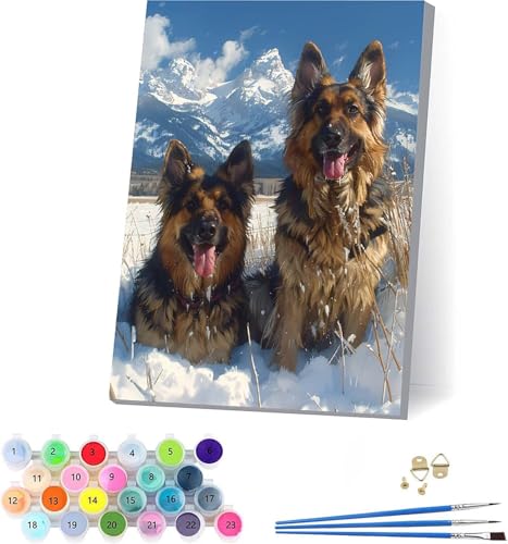 Hund Malen Nach Zahlen Erwachsene Mit Rahmen, Malen Nach Zahlen Berg, DIY Set Erwachsene Mit 3 Pinseln und Acrylfarbe, Paint by Numbers für Deko Wohnzimmer, Geschenke für Frauen 70x95cm 7-1004 von KUEAJIOU