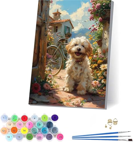 Hund Malen Nach Zahlen Erwachsene Mit Rahmen, Malen Nach Zahlen Blume, DIY Set Erwachsene Mit 3 Pinseln und Acrylfarbe Knitterfreie Leinwand, Paint by Numbers für Deko Wohnzimmer 100x130cm 7-3808 von KUEAJIOU