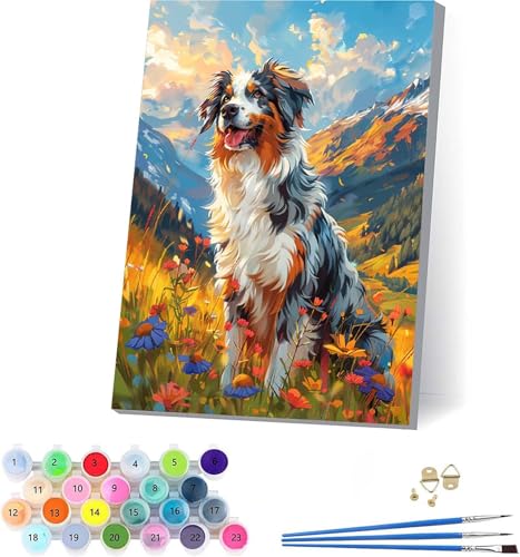 Hund Malen Nach Zahlen Erwachsene Mit Rahmen, Malen Nach Zahlen Blume, DIY Set Erwachsene Mit 3 Pinseln und Acrylfarbe Knitterfreie Leinwand, Paint by Numbers für Deko Wohnzimmer 100x135cm P-4703 Hund Malen Nach Zahlen Erwachsene Mit Rahmen, Malen Nach Zahlen Blume, DIY Set Erwachsene Mit 3 Pinseln und Acrylfarbe Knitterfreie Leinwand, Paint by Numbers für Deko Wohnzimmer 100x135cm P-4703 von KUEAJIOU