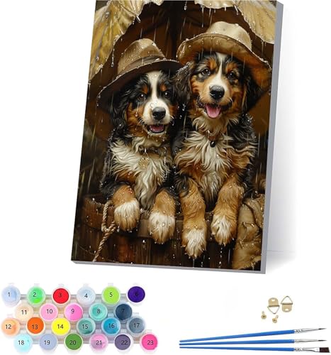 Hund Malen Nach Zahlen Erwachsene Mit Rahmen, Malen Nach Zahlen Regentropfen, DIY Set Erwachsene Mit 3 Pinseln und Acrylfarbe, Deko Wohnzimmer und Wanddeko, Geschenke für Frauen 100x130cm 1-3366 von KUEAJIOU