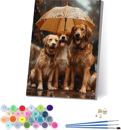 Hund Malen Nach Zahlen Erwachsene Mit Rahmen, Malen Nach Zahlen Regentropfen, DIY Set Erwachsene Mit 3 Pinseln und Acrylfarbe Knitterfreie Leinwand, Deko Wohnzimmer und Wanddeko 100x130cm 8-6807 von KUEAJIOU