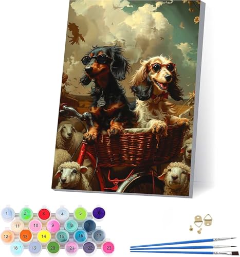 Hund Malen Nach Zahlen Erwachsene Mit Rahmen, Malen Nach Zahlen Tier, DIY Set Erwachsene Mit 3 Pinseln und Acrylfarbe, Paint by Numbers für Deko Wohnzimmer, Geschenke für Frauen 70x95cm A-1011 von KUEAJIOU