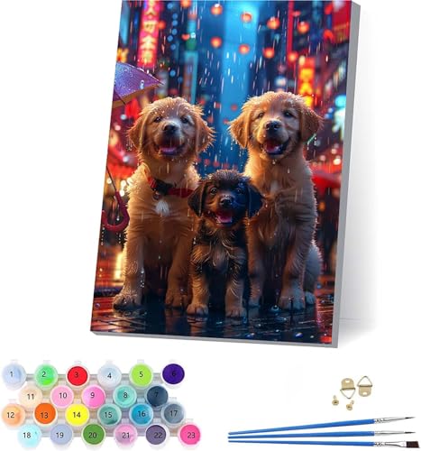 Hund Malen Nach Zahlen Erwachsene Mit Rahmen, Malen Nach Zahlen Tier, DIY Set Erwachsene Mit 3 Pinseln und Acrylfarbe Knitterfreie Leinwand, Paint by Numbers für Deko Wohnzimmer 100x135cm 2-8390 von KUEAJIOU