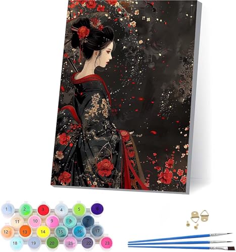 Japanische Frauen Malen Nach Zahlen Erwachsene Mit Rahmen, Malen Nach Zahlen Blume, DIY Set Erwachsene Mit 3 Pinseln und Acrylfarbe, Deko Wohnzimmer und Wanddeko, Geschenke für Frauen 70x95cm L-5617 Japanische Frauen Malen Nach Zahlen Erwachsene Mit Rahmen, Malen Nach Zahlen Blume, DIY Set Erwachsene Mit 3 Pinseln und Acrylfarbe, Deko Wohnzimmer und Wanddeko, Geschenke für Frauen 70x95cm L-5617 von KUEAJIOU