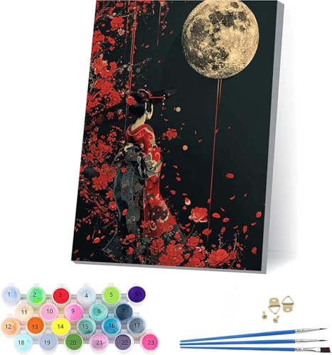 Japanische Frauen Malen Nach Zahlen Erwachsene Mit Rahmen, Malen Nach Zahlen Mond, DIY Set Erwachsene Mit 3 Pinseln und Acrylfarbe Knitterfreie Leinwand, Deko Wohnzimmer und Wanddeko 70x95cm N-5424 Japanische Frauen Malen Nach Zahlen Erwachsene Mit Rahmen, Malen Nach Zahlen Mond, DIY Set Erwachsene Mit 3 Pinseln und Acrylfarbe Knitterfreie Leinwand, Deko Wohnzimmer und Wanddeko 70x95cm N-5424 von KUEAJIOU