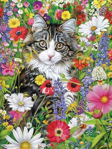KUEAJIOU 5D Diamond Painting Katze, Blume Diamond Painting Erwachsene, DIY Vollbohrer Diamanten Malerei Stickerei Kreuzstich Set, Mosaikherstellung Kunst für Deko Wohnzimmer, Geschenke 60X80cm F-8945 KUEAJIOU 5D Diamond Painting Katze, Blume Diamond Painting Erwachsene, DIY Vollbohrer Diamanten Malerei Stickerei Kreuzstich Set, Mosaikherstellung Kunst für Deko Wohnzimmer, Geschenke 60X80cm F-8945 von KUEAJIOU