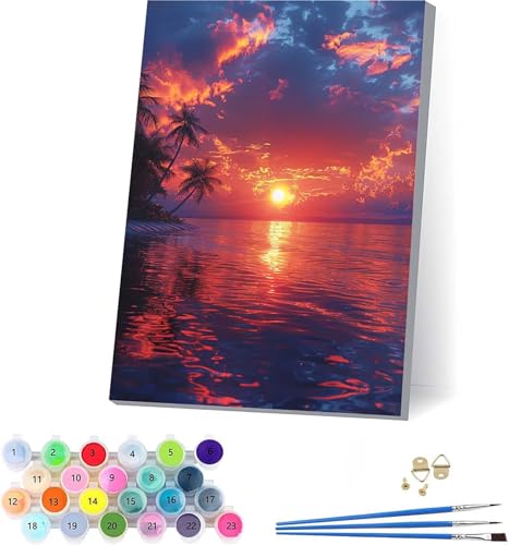 KUEAJIOU Sonnenuntergang Malen Nach Zahlen Erwachsene Mit Rahmen, Malen Nach Zahlen Landschaft, DIY Set Erwachsene Mit 3 Pinseln und Acrylfarbe, Deko Wohnzimmer, Geschenke für Frauen 100x130cm A-7499 von KUEAJIOU