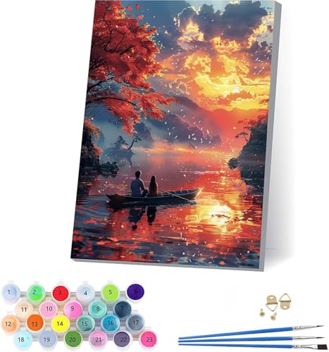 KUEAJIOU Sonnenuntergang Malen Nach Zahlen Erwachsene Mit Rahmen, Malen Nach Zahlen Landschaft, DIY Set Erwachsene Mit 3 Pinseln und Acrylfarbe, Deko Wohnzimmer, Geschenke für Frauen 100x130cm Q-4485 von KUEAJIOU