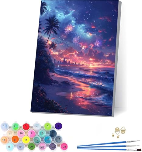 KUEAJIOU Sonnenuntergang Malen Nach Zahlen Erwachsene Mit Rahmen, Malen Nach Zahlen Landschaft, DIY Set Erwachsene Mit 3 Pinseln und Acrylfarbe Knitterfreie Leinwand, Deko Wohnzimmer 100x135cm 5-1101 von KUEAJIOU
