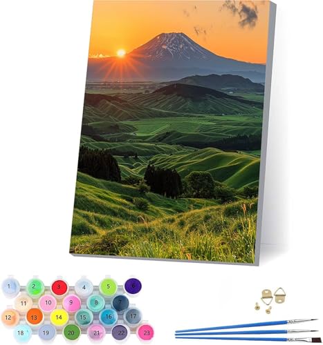 KUEAJIOU Sonnenuntergang Malen Nach Zahlen Erwachsene Mit Rahmen, Malen Nach Zahlen Landschaft, DIY Set Erwachsene Mit 3 Pinseln und Acrylfarbe Knitterfreie Leinwand, Deko Wohnzimmer 100x135cm V-4294 von KUEAJIOU