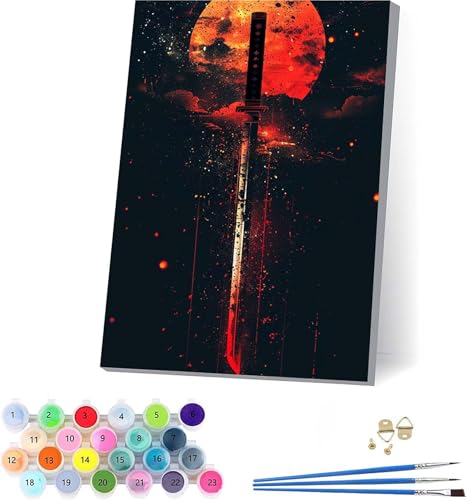 Katana Malen Nach Zahlen Erwachsene Mit Rahmen, Malen Nach Zahlen Sonne, DIY Set Erwachsene Mit 3 Pinseln und Acrylfarbe, Paint by Numbers für Deko Wohnzimmer, Geschenke für Frauen 30x40cm 7-2104 von KUEAJIOU