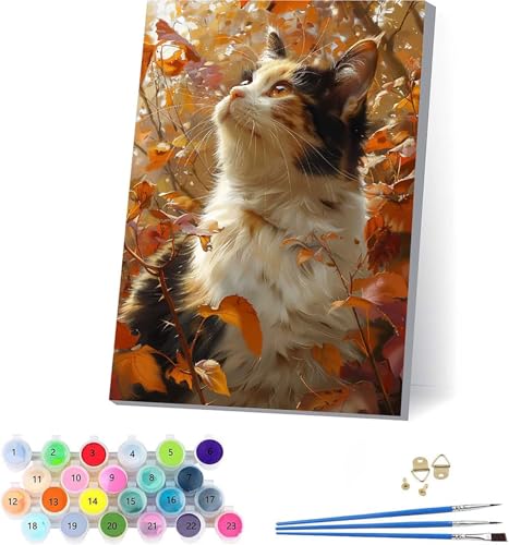 Katze Malen Nach Zahlen Erwachsene Mit Rahmen, Malen Nach Zahlen BläTter, DIY Set Erwachsene Mit 3 Pinseln und Acrylfarbe, Paint by Numbers für Deko Wohnzimmer, Geschenke für Frauen 70x95cm Y-2921 Katze Malen Nach Zahlen Erwachsene Mit Rahmen, Malen Nach Zahlen BläTter, DIY Set Erwachsene Mit 3 Pinseln und Acrylfarbe, Paint by Numbers für Deko Wohnzimmer, Geschenke für Frauen 70x95cm Y-2921 von KUEAJIOU