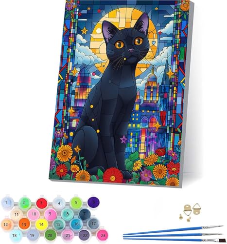 Katze Malen Nach Zahlen Erwachsene Mit Rahmen, Malen Nach Zahlen Blume, DIY Set Erwachsene Mit 3 Pinseln und Acrylfarbe, Paint by Numbers für Deko Wohnzimmer, Geschenke für Frauen 100x135cm 3-7742 von KUEAJIOU