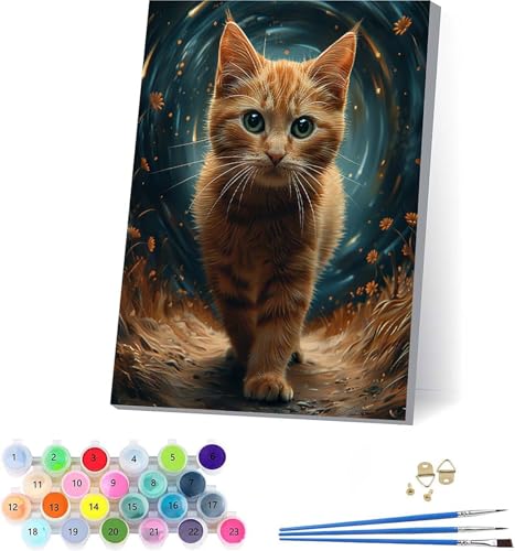 Katze Malen Nach Zahlen Erwachsene Mit Rahmen, Malen Nach Zahlen Blume, DIY Set Erwachsene Mit 3 Pinseln und Acrylfarbe Knitterfreie Leinwand, Paint by Numbers für Deko Wohnzimmer 70x95cm 8-8002 von KUEAJIOU